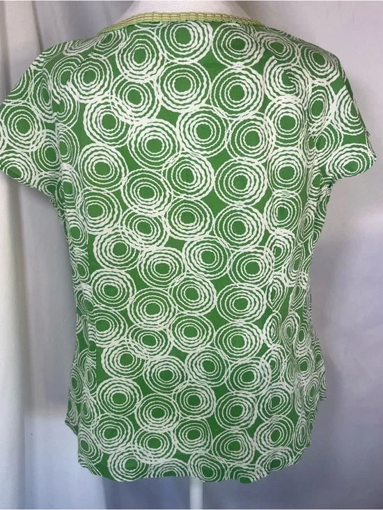 Boden Short Sleeve Scoop Neck Top Green & White Circles Size 10 Cotton - Picture 7 of 8